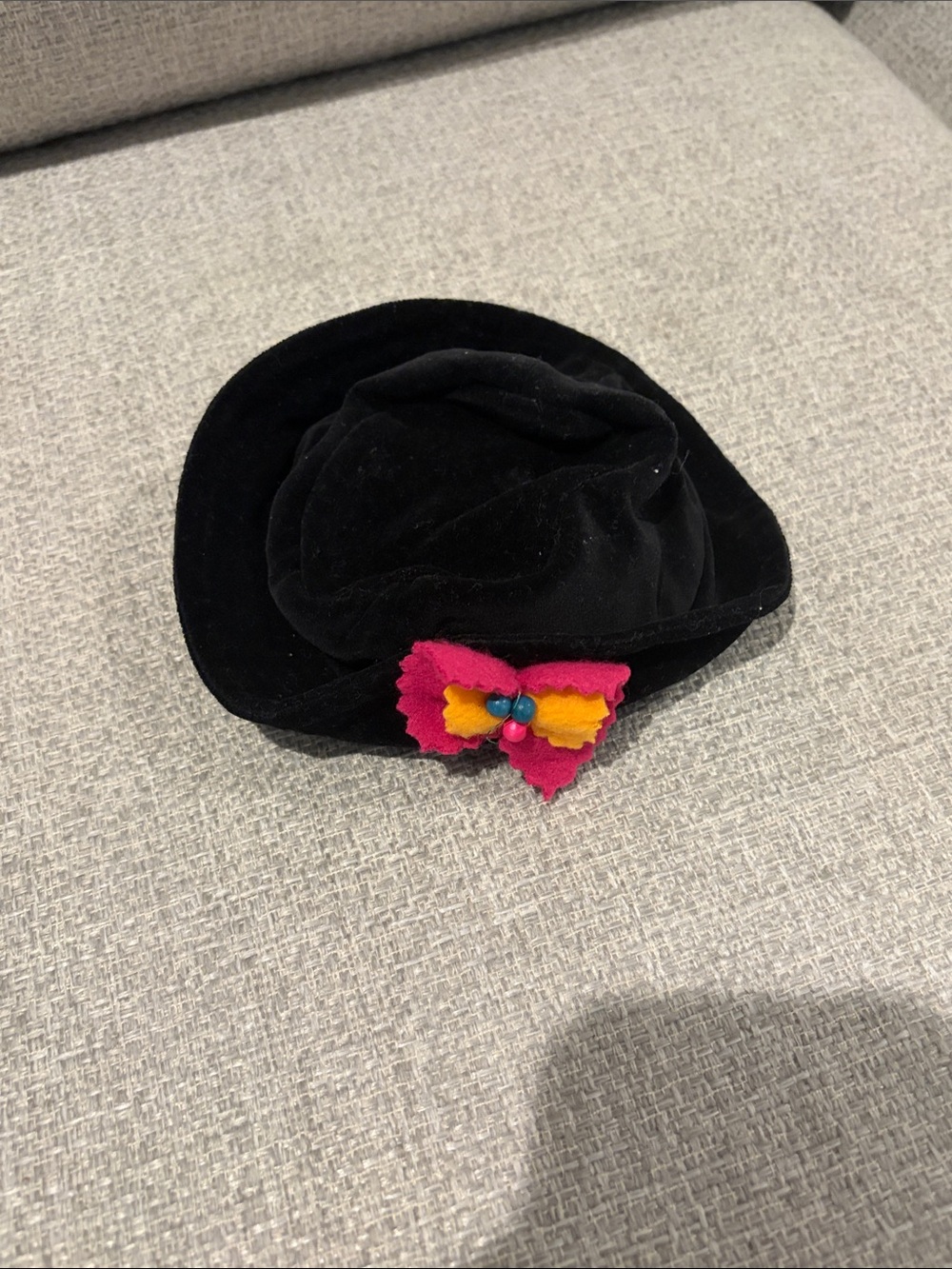 American Girl Black Velvet Hat with Pink & Yellow Felt Bow